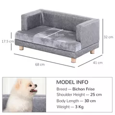 PawHut Dog Sofa Bed for Small-Sized Dogs, Elevated Pet Chair with PU Cover, Soft Cushion, Cat Couch Lounger with Anti-slip Legs - Grey - 3