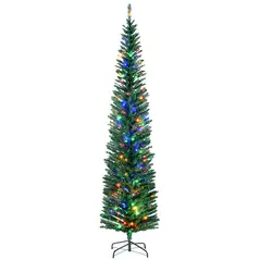HOMCOM 7.5' Artificial Prelit Christmas Trees Holiday Décor with Colourful LED Lights, Pencil Shape, Steel Base - 1