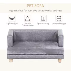 PawHut Dog Sofa Bed for Small-Sized Dogs, Elevated Pet Chair with PU Cover, Soft Cushion, Cat Couch Lounger with Anti-slip Legs - Grey - 4