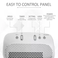 HOMCOM 12L/Day Dehumidifier with Continuous Drainage, 2.5L Water Tank, 24H Timer, Humidity Display, for Home Damp, Condensation, Mould and Laundry Drying, White - 6