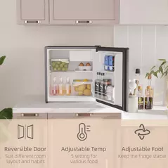 HOMCOM 46 Litre Table Top Mini Fridge, Small Fridge with Ice Box, Reversible Door, Adjustable Temperature and Legs for Bedrooms, Home Office, Black - 6