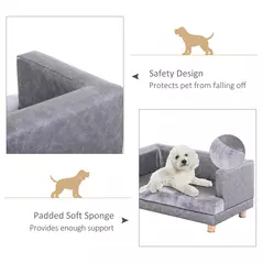 PawHut Dog Sofa Bed for Small-Sized Dogs, Elevated Pet Chair with PU Cover, Soft Cushion, Cat Couch Lounger with Anti-slip Legs - Grey - 5