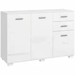 HOMCOM Sideboard, Modern Storage Cabinet with 2 Drawers, 3 Doors and Adjustable Shelves, Kitchen Cabinet for Living Room, Dining Room, High Gloss White - 1