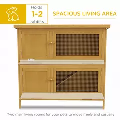 PawHut Double Decker Rabbit Hutch 2 Tier Guinea Pig House Pet Cage Outdoor with Sliding-out Tray, 97 x 44 x 91cm, Yellow - 5