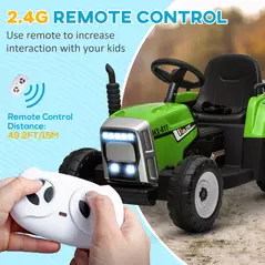 HOMCOM Ride On Tractor, Battery Powered Electric Car, with Detachable Trailer, Remote Control, Music - Green - 5
