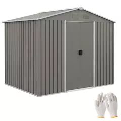 Outsunny 7.7 x 5.7ft Outdoor Garden Storage Shed, Metal Tool House with Ventilation and Sliding Doors, Light Grey - 1