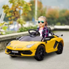 HOMCOM Lamborghini Licensed 12V kids Electric Car w/ Butterfly Doors, Remote, Music, Horn, Suspension - Yellow - 2