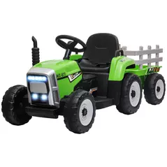 HOMCOM Ride On Tractor, Battery Powered Electric Car, with Detachable Trailer, Remote Control, Music - Green - 1