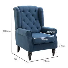 HOMCOM Wingback Accent Chair, Retro Upholstered Button Tufted Occasional Chair for Living Room and Bedroom, Blue - 3