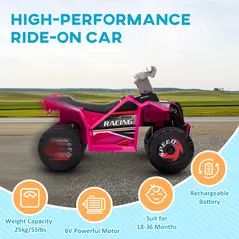 HOMCOM 6V Quad Bike with Wear-Resistant Wheels, Forward Backward Function, for Ages 18-36 Months, Pink - 5