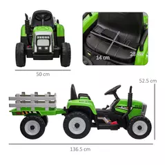 HOMCOM Ride On Tractor, Battery Powered Electric Car, with Detachable Trailer, Remote Control, Music - Green - 3