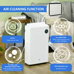 HOMCOM 5500mL Portable Dehumidifier with Air Purifier, UVC, Ioniser, 24H Timer, 5 Modes, 16L/Day, for Home Laundry, White - 6