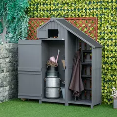 Outsunny Garden Outdoor Storage Shed Outdoor Tool Shed with 3 Shelves and Tilt Roof, 129x51.5x180cm, Grey - 2