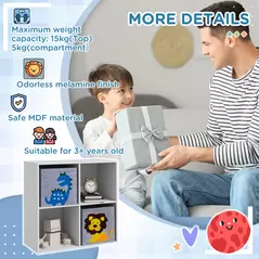 ZONEKIZ Kids Toy Box with Two Non-Woven Fabric Drawers, 61.8 x 29.9 x 61.8cm - White - 7