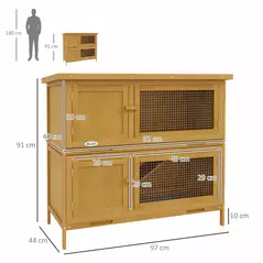 PawHut Double Decker Rabbit Hutch 2 Tier Guinea Pig House Pet Cage Outdoor with Sliding-out Tray, 97 x 44 x 91cm, Yellow - 3