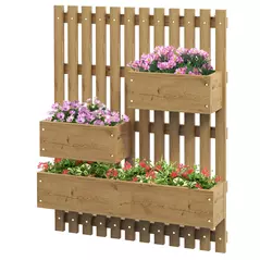 Outsunny Wall-mounted Wooden Garden Planters with Trellis, Drainage Holes and 3 Planter Boxes for Patio, Carbonised - 1