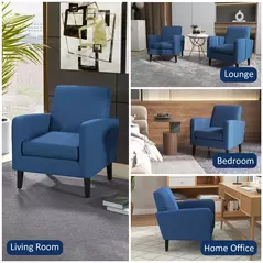 HOMCOM Linen-Look Boxy Armchair - Blue - 7