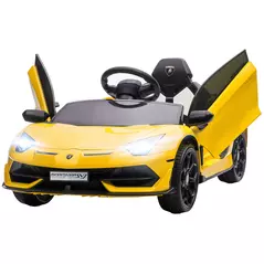 HOMCOM Lamborghini Licensed 12V kids Electric Car w/ Butterfly Doors, Remote, Music, Horn, Suspension - Yellow - 1