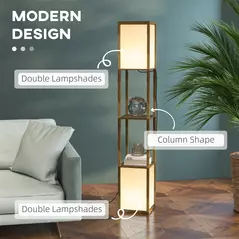 HOMCOM Modern Shelf Floor Lamp with Dual Ambient Light, Standing Lamp Living Room, Bedroom, 156cm, Brown - 4
