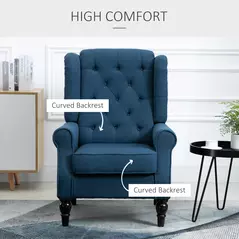 HOMCOM Wingback Accent Chair, Retro Upholstered Button Tufted Occasional Chair for Living Room and Bedroom, Blue - 5