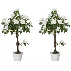 Outsunny Set of 2 Artificial Plants White Rose Floral in Pot, Fake Plants for Home Indoor Outdoor Decor, 90cm - 1