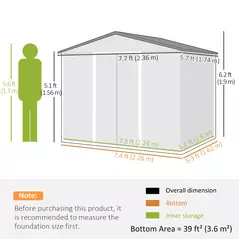 Outsunny 7.7 x 5.7ft Outdoor Garden Storage Shed, Metal Tool House with Ventilation and Sliding Doors, Light Grey - 3