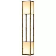 HOMCOM Modern Shelf Floor Lamp with Dual Ambient Light, Standing Lamp Living Room, Bedroom, 156cm, Brown - 1