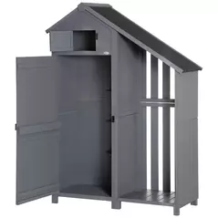 Outsunny Garden Outdoor Storage Shed Outdoor Tool Shed with 3 Shelves and Tilt Roof, 129x51.5x180cm, Grey - 1