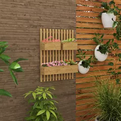 Outsunny Wall-mounted Wooden Garden Planters with Trellis, Drainage Holes and 3 Planter Boxes for Patio, Carbonised - 2