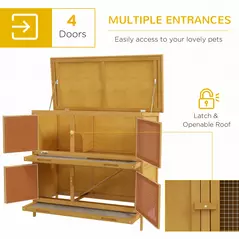 PawHut Double Decker Rabbit Hutch 2 Tier Guinea Pig House Pet Cage Outdoor with Sliding-out Tray, 97 x 44 x 91cm, Yellow - 4