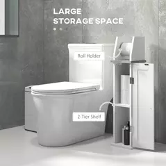 kleankin Slim Bathroom Floor Cabinet with Cupboard, Roll Holder and Adjustable Shelf, Toilet Roll Storage Unit for Toilet Paper, Shampoo, White - 4