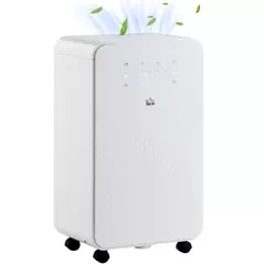 HOMCOM 2000mL Portable Dehumidifier with Air Purifier, 24H Timer, 5 Modes, 10L/Day, for Home Laundry, White - 1