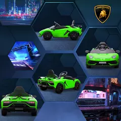 HOMCOM Lamborghini Licensed 12V kids Electric Car w/ Butterfly Doors, Remote, Music, Horn, Suspension - Green - 9