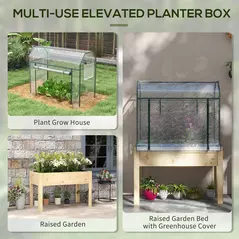 Outsunny Wooden Planter Box with Greenhouse Cover and Bed Liner, Raised Garden Bed for Vegetables, Flowers, Herbs - 6