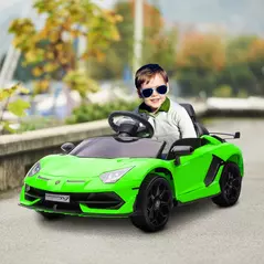 HOMCOM Lamborghini Licensed 12V kids Electric Car w/ Butterfly Doors, Remote, Music, Horn, Suspension - Green - 2