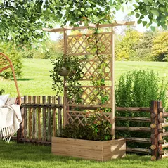 Outsunny Wooden Trellis Planter Box, Raised Garden Bed to Grow Vegetables, Herbs and Flowers, Natural Tone - 2