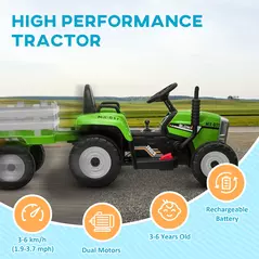 HOMCOM Ride On Tractor, Battery Powered Electric Car, with Detachable Trailer, Remote Control, Music - Green - 8