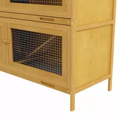 PawHut Double Decker Rabbit Hutch 2 Tier Guinea Pig House Pet Cage Outdoor with Sliding-out Tray, 97 x 44 x 91cm, Yellow - 9
