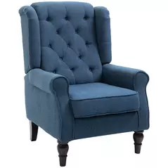 HOMCOM Wingback Accent Chair, Retro Upholstered Button Tufted Occasional Chair for Living Room and Bedroom, Blue - 1
