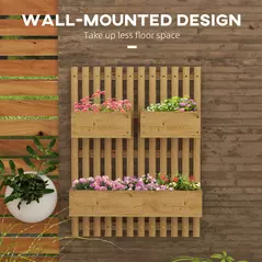 Outsunny Wall-mounted Wooden Garden Planters with Trellis, Drainage Holes and 3 Planter Boxes for Patio, Carbonised - 4