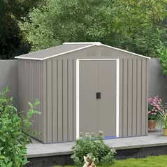 Outsunny 7.7 x 5.7ft Outdoor Garden Storage Shed, Metal Tool House with Ventilation and Sliding Doors, Light Grey - 7