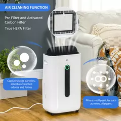 HOMCOM 6500mL Portable Dehumidifier with Air Purifier Filter, 24H Timer, 4 Modes, 22L/Day, for Home Laundry Basement - 6