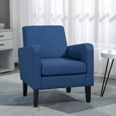 HOMCOM Linen-Look Boxy Armchair - Blue - 2
