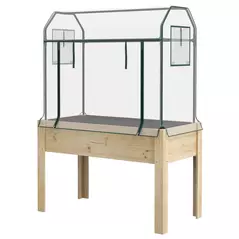 Outsunny Wooden Planter Box with Greenhouse Cover and Bed Liner, Raised Garden Bed for Vegetables, Flowers, Herbs - 1