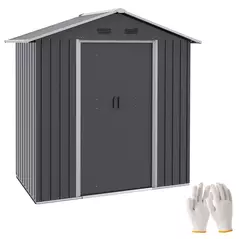 Outsunny 6.5x3.5ft Metal Garden Storage Shed for Outdoor Tool Storage with Double Sliding Doors and 4 Vents, Dark Grey - 1