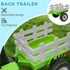 HOMCOM Ride On Tractor, Battery Powered Electric Car, with Detachable Trailer, Remote Control, Music - Green - 4