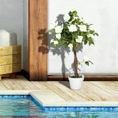 Outsunny Set of 2 Artificial Plants White Rose Floral in Pot, Fake Plants for Home Indoor Outdoor Decor, 90cm - 6