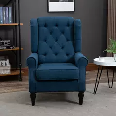 HOMCOM Wingback Accent Chair, Retro Upholstered Button Tufted Occasional Chair for Living Room and Bedroom, Blue - 7