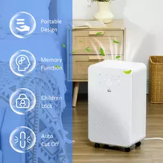 HOMCOM 2000mL Portable Dehumidifier with Air Purifier, 24H Timer, 5 Modes, 10L/Day, for Home Laundry, White - 8