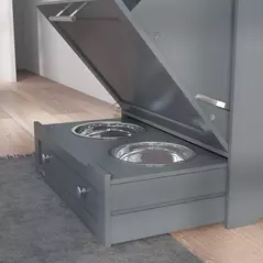 PawHut Pet Feeder Station, Dog, Cat Storage Container, with Raised Bowls, Hanger, Cabinet - Grey - 9